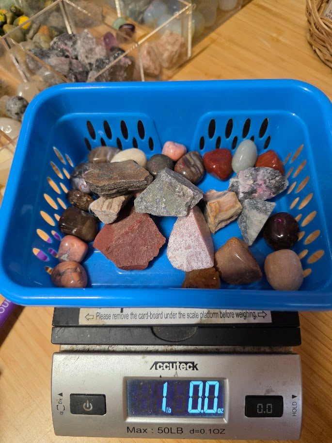 1 pound mixed tumbles and rough stones LOT DEAL
