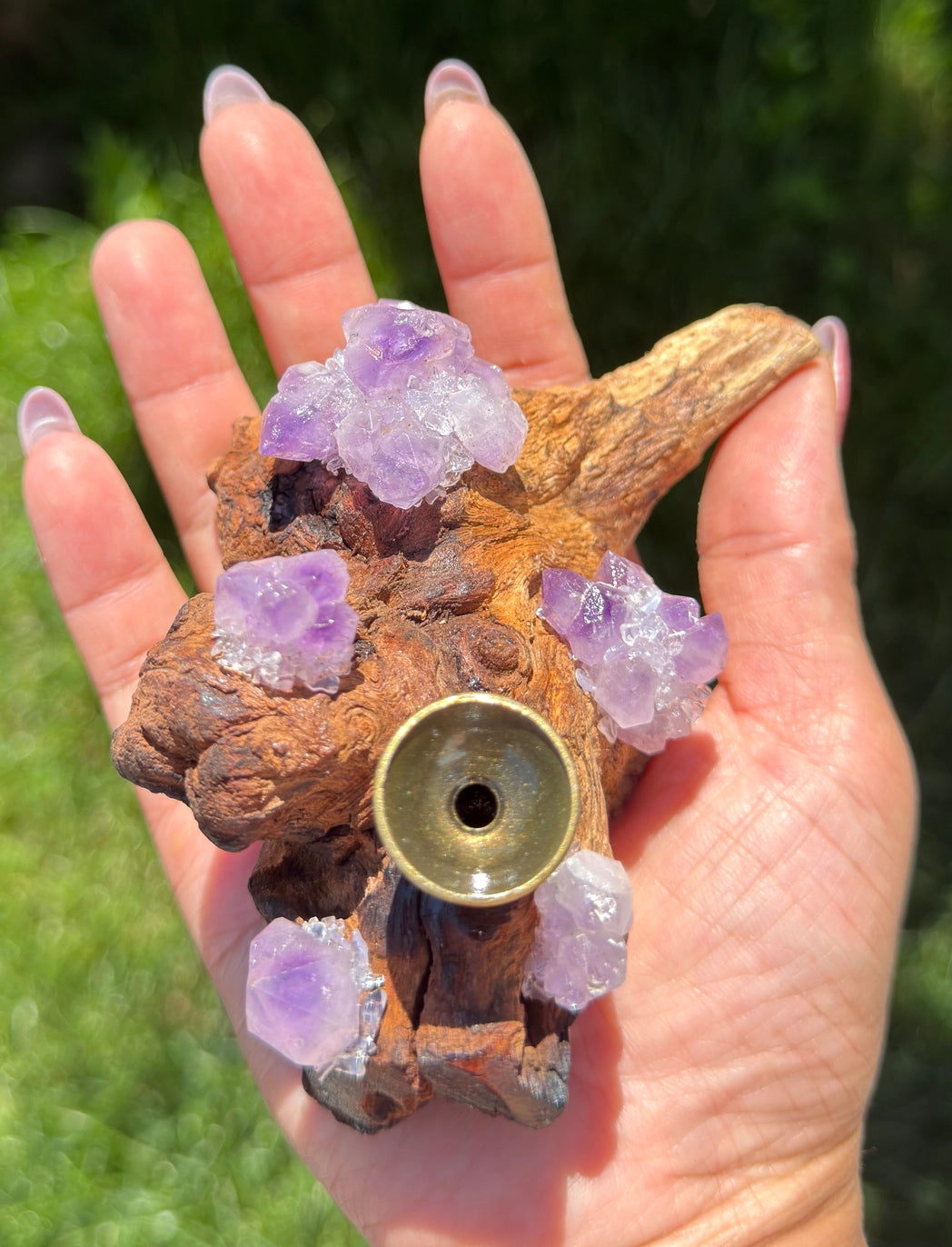 Natural Amethyst Drift Wood Sphere Stand Incense Holder