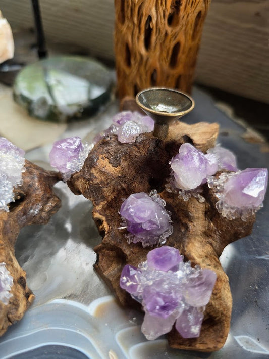 Natural Amethyst Drift Wood Sphere Stand Incense Holder