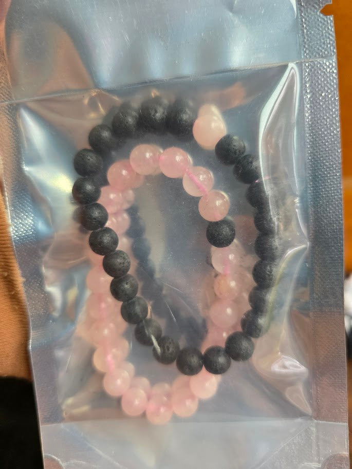 Rose Quartz + Lava Stone Bracelet Set